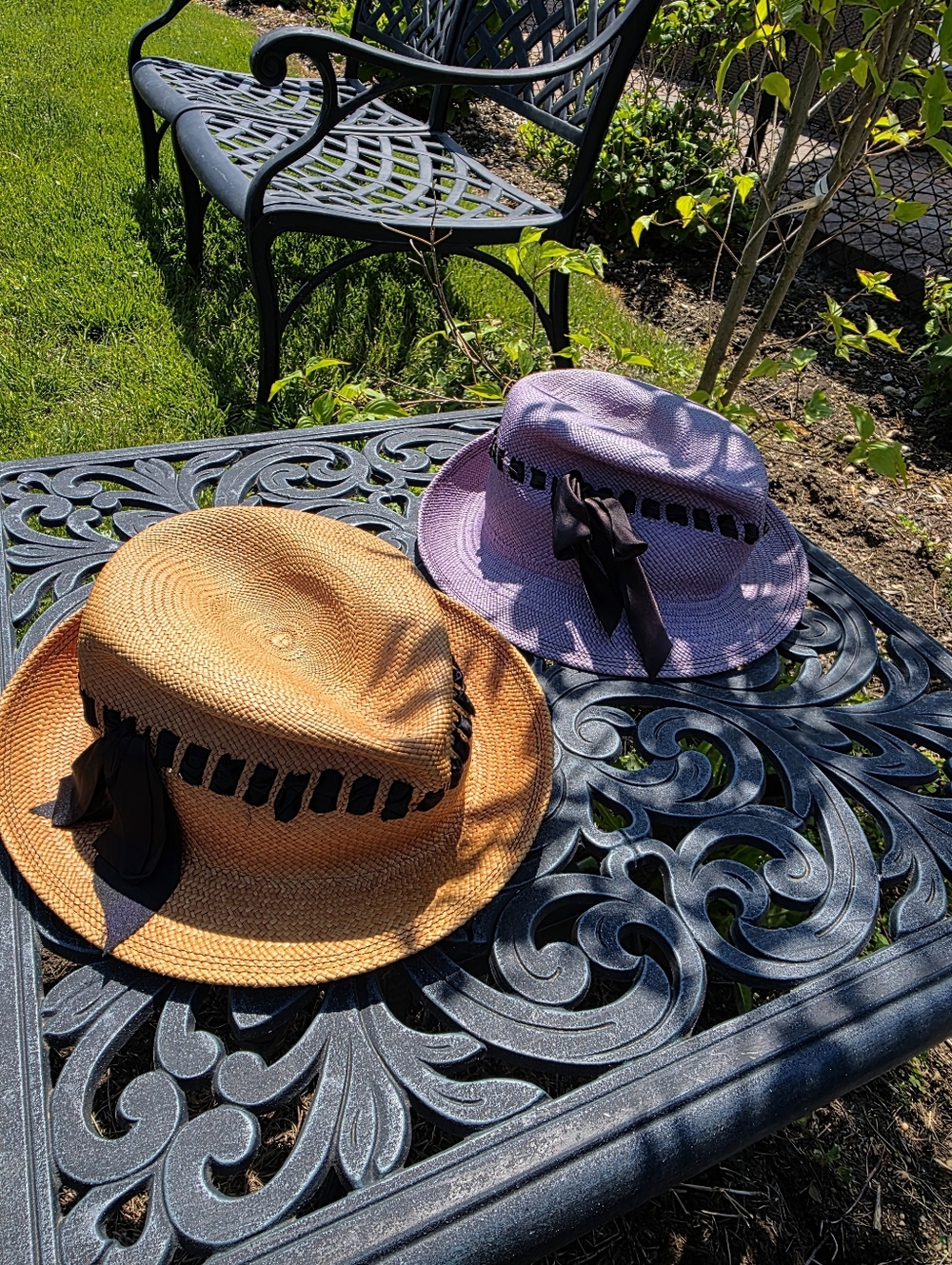2 Lola Hats Straw Sun Hat with Ribbon Accent - Brown and Lavender